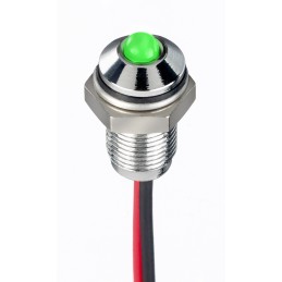 1 pcs - RS PRO Green Panel Mount Indicator, 10.8 - 13.2V dc, 6mm Mounting Hole Size, Lead Wires Termination, IP67