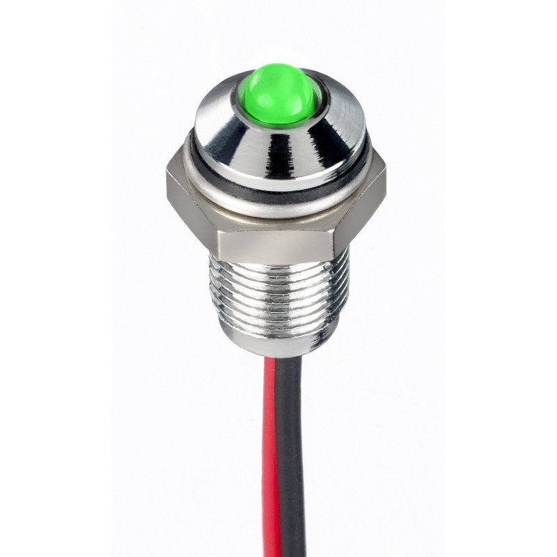 1 pcs - RS PRO Green Panel Mount Indicator, 10.8 - 13.2V dc, 6mm Mounting Hole Size, Lead Wires Termination, IP67