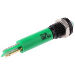 1 pcs - RS PRO Green Panel Mount Indicator, 24V dc, 8mm Mounting Hole Size, Faston, Solder Lug Termination, IP67