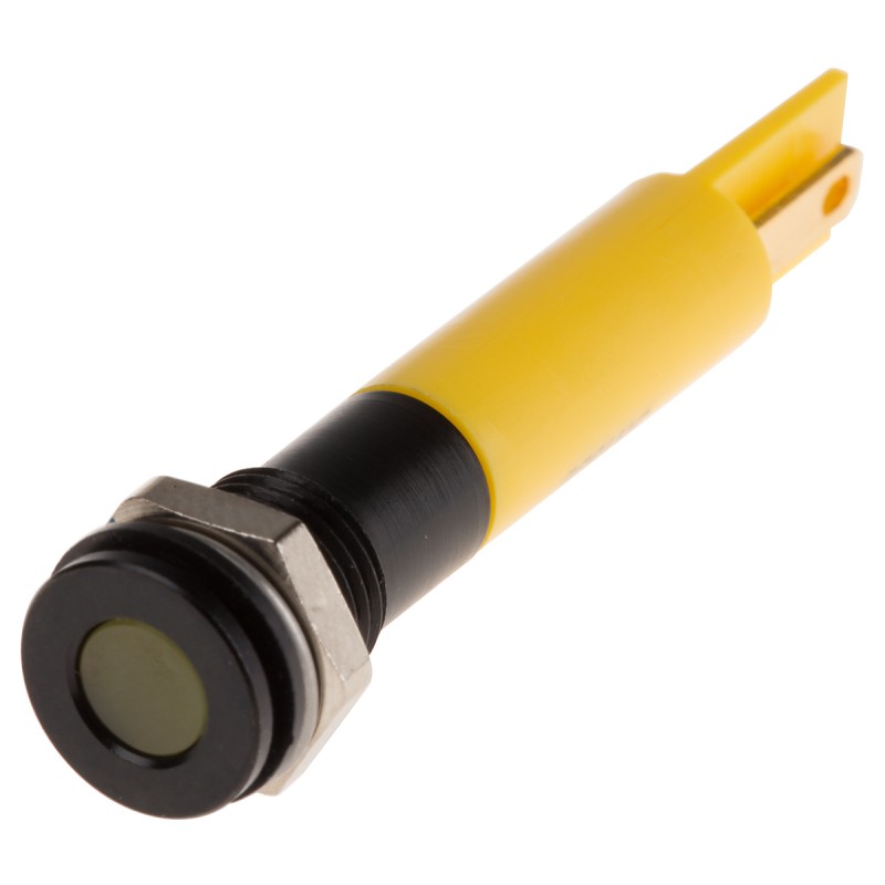 1 pcs - RS PRO Yellow Panel Mount Indicator, 220V ac, 8mm Mounting Hole Size, IP67