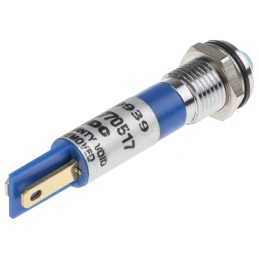 1 pcs - RS PRO Blue Panel Mount Indicator, 24V dc, 8mm Mounting Hole Size, Solder Tab Termination