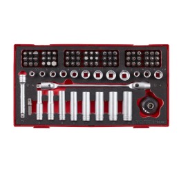 1 pcs - Teng Tools 87-Piece Imperial, Metric 1/4 in Deep Socket/Standard Socket/Bit Set with Ratchet, 6 point, Hex Bit,