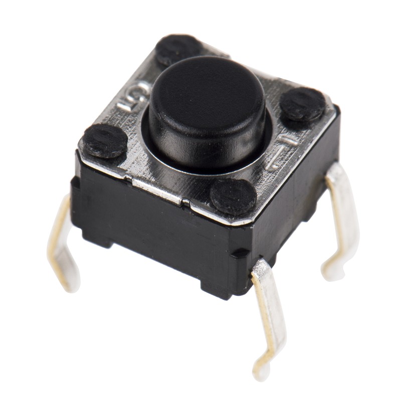 5 pcs - Black Plunger Tactile Switch, SPST 50 mA @ 24 V dc 0.9mm Through Hole