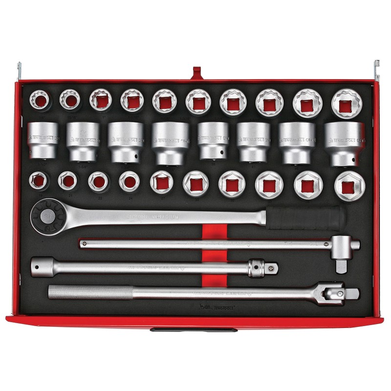 1 pcs - Teng Tools 32-Piece Imperial, Metric 3/4 in Standard Socket Set with Ratchet, 6 point, 12 point
