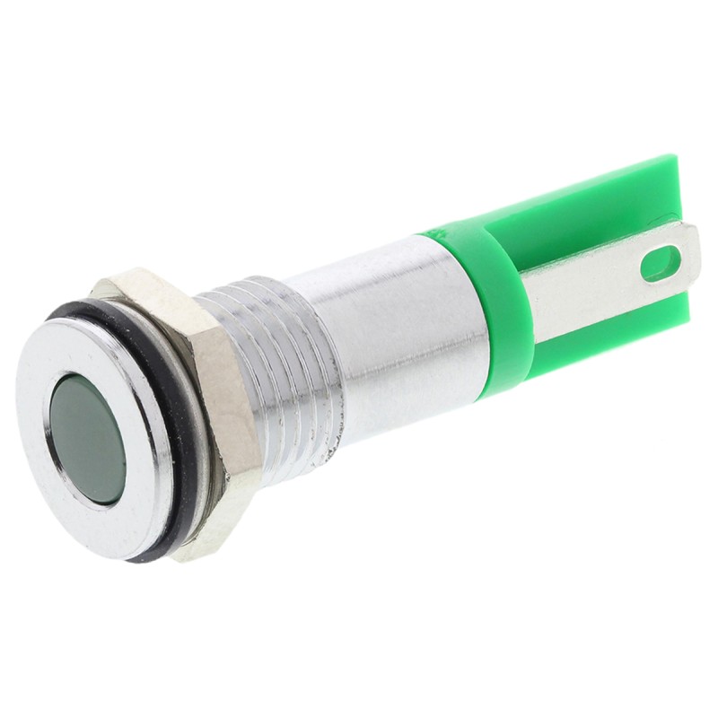 1 pcs - RS PRO Green Panel Mount Indicator, 2V dc, 8mm Mounting Hole Size, Solder Tab Termination