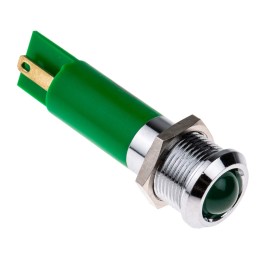 1 pcs - RS PRO Green Panel Mount Indicator, 12mm Mounting Hole Size, Solder Tab Termination, IP67