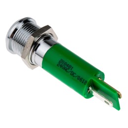 1 pcs - RS PRO Green Panel Mount Indicator, 12mm Mounting Hole Size, Solder Tab Termination, IP67