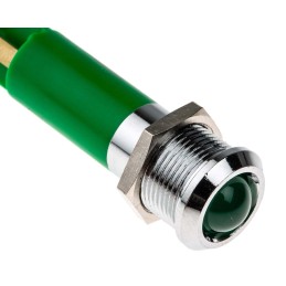 1 pcs - RS PRO Green Panel Mount Indicator, 12mm Mounting Hole Size, Solder Tab Termination, IP67