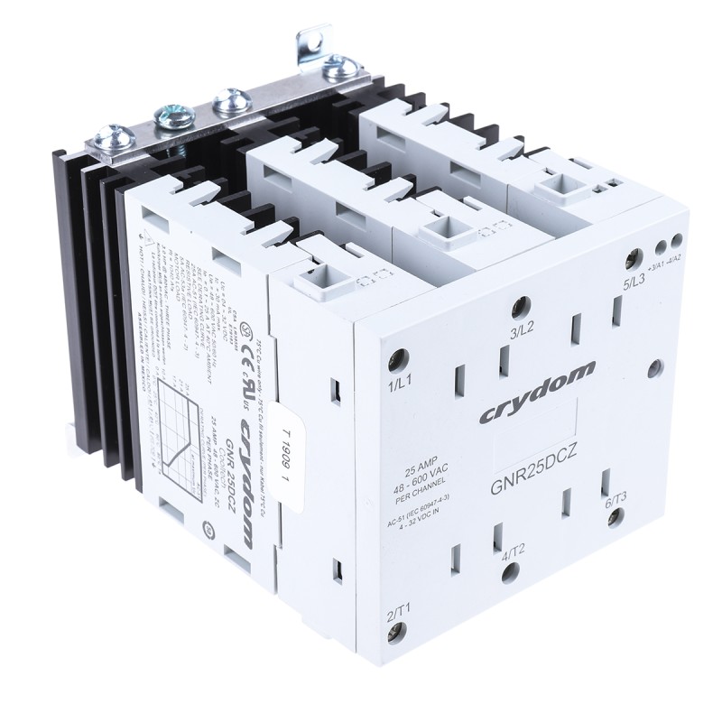 1 pcs - Sensata / Crydom GNR 90 Series Solid State Relay, 25 A rms Load, DIN Rail Mount, 600 V rms Load, 32 V dc Control