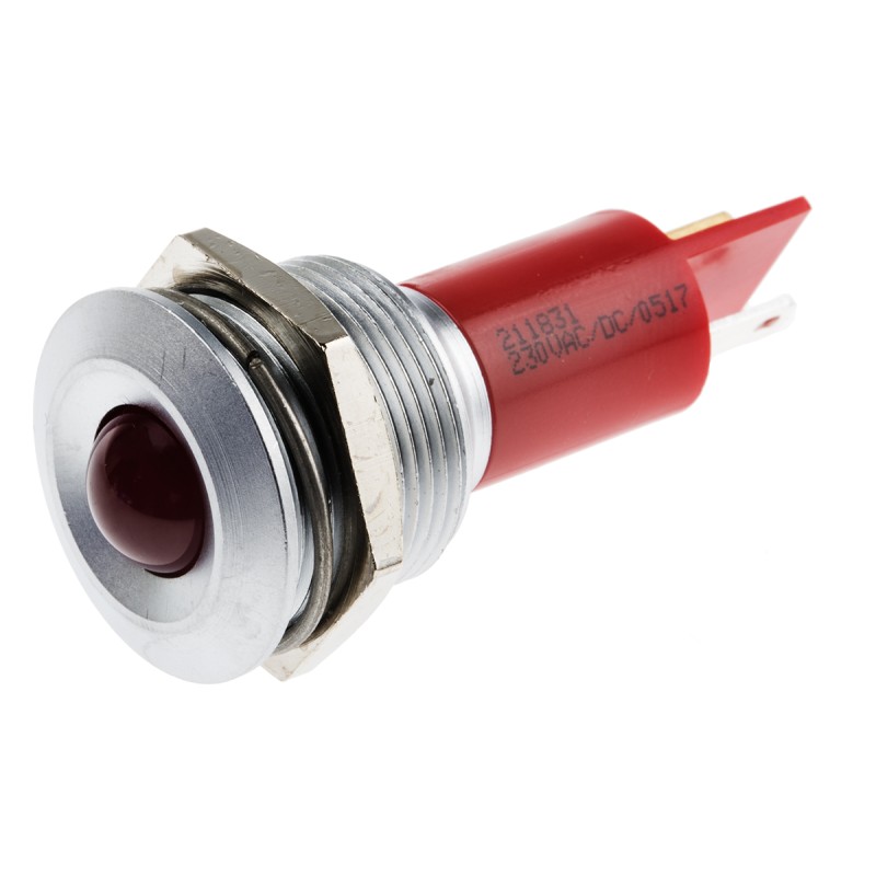 1 pcs - RS PRO Red Panel Mount Indicator, 115 V dc, 230V ac, 19mm Mounting Hole Size
