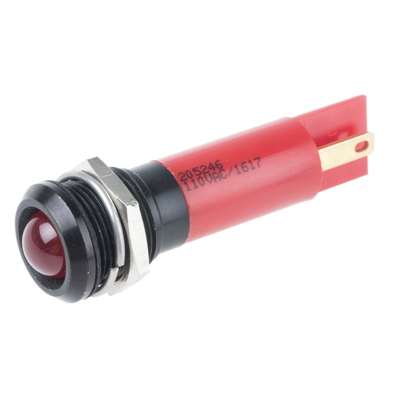 1 pcs - RS PRO Red Panel Mount Indicator, 130V ac, 12mm Mounting Hole Size, IP67