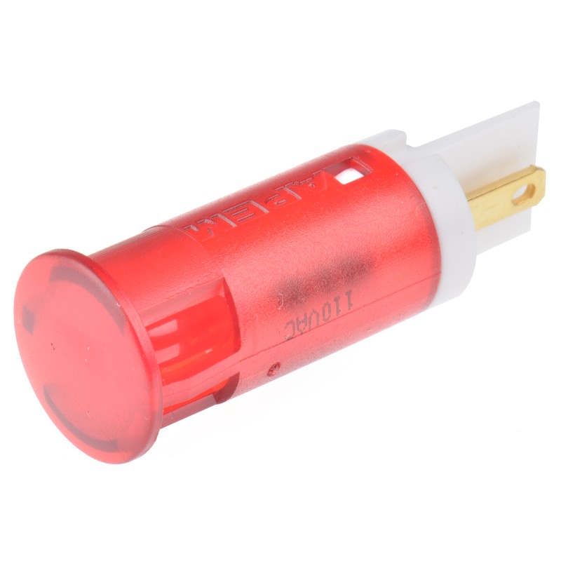 1 pcs - Apem Red Panel Mount Indicator, 110V ac, 12mm Mounting Hole Size, Faston, Solder Lug Termination
