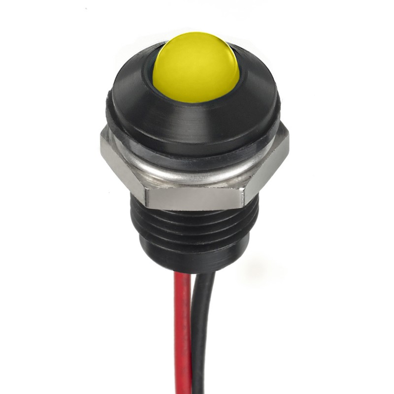1 pcs - RS PRO Yellow Panel Mount Indicator, 12V dc, 8mm Mounting Hole Size, Lead Wires Termination, IP67