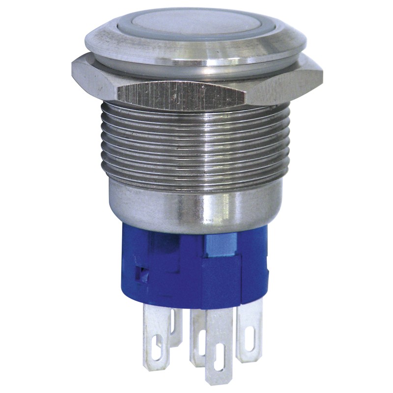 1 pcs - KNITTER-SWITCH Illuminated Push Button Switch, Momentary, Panel Mount, 19.2mm Cutout, DPDT, Green LED, 28 V dc, 250V