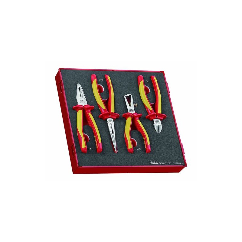 1 pcs - Teng Tools 4-Piece Plier Set, Angled, Bent, Flat, Straight Tip, VDE/1000V