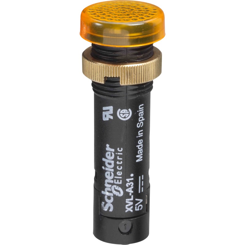1 pcs - Schneider Electric XVL Series Yellow Panel Mount Indicator, 12V, 12mm Mounting Hole Size, IP40, IP65