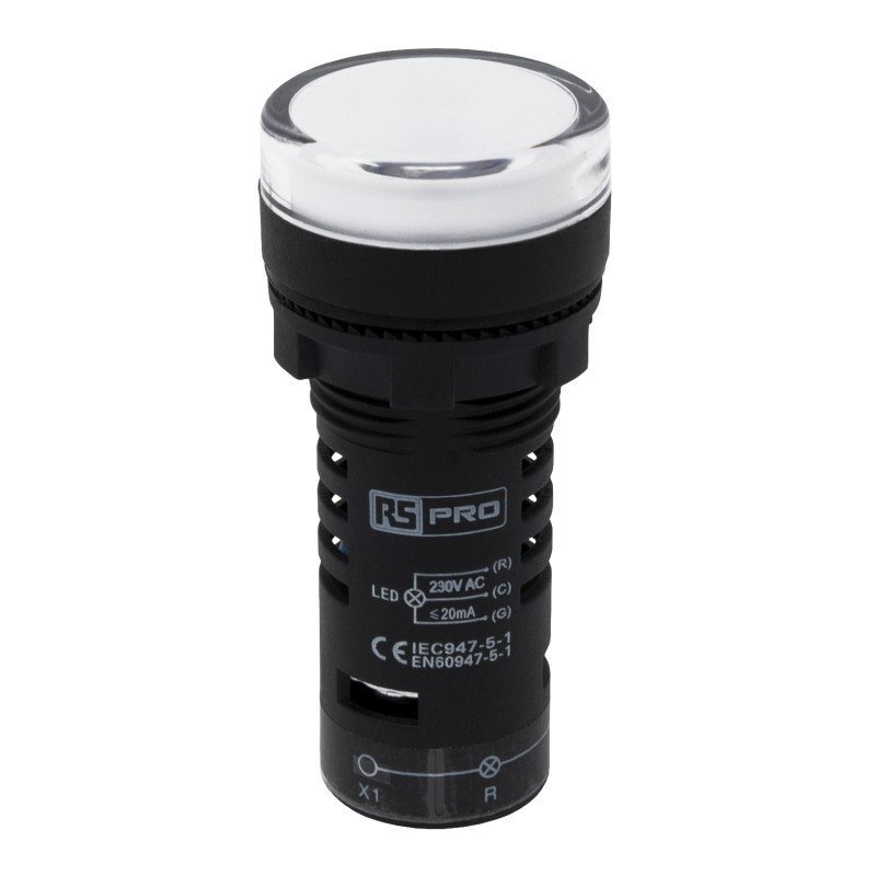 1 pcs - RS PRO, Panel Mount Red/Green LED Indicator, 22mm Cutout, IP65, Round, 230V ac/dc