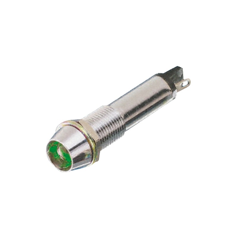 1 pcs - Dialight Green Indicator, 12V dc, 9mm Mounting Hole Size, Solder Tab Termination
