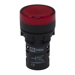 1 pcs - RS PRO, Panel Mount Red LED Pilot Light, 22mm Cutout, IP65, Round, 230V ac