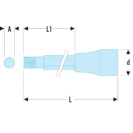 1 pcs - Facom 1/2 in Drive Bit Socket, XZN Spline Bit, M6, 60 mm Overall Length