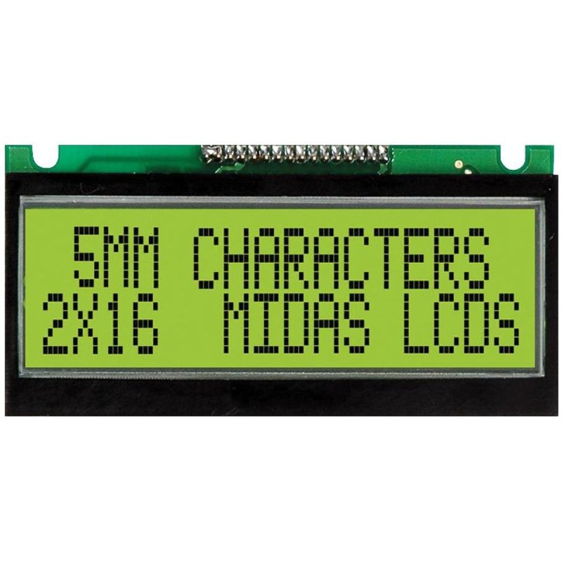 1 pcs - Midas MC21605F6WE-SPTLY F Alphanumeric LCD Display Yellow-Green, 2 Rows by 16 Characters, Transflective
