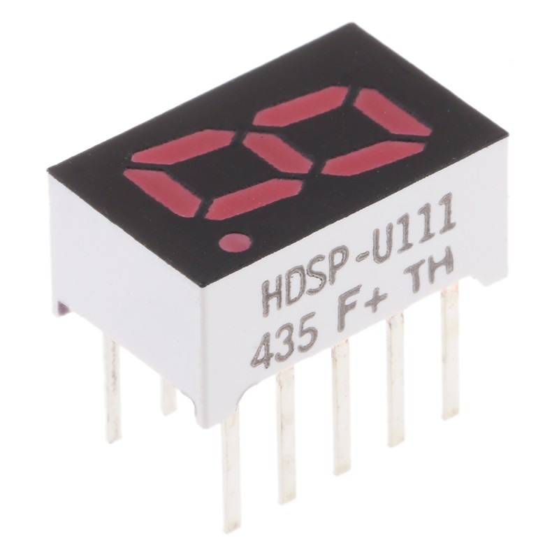 1 pcs - HDSP-U111 Broadcom 7-Segment LED Display, CA Red 3.6 mcd RH DP 8mm