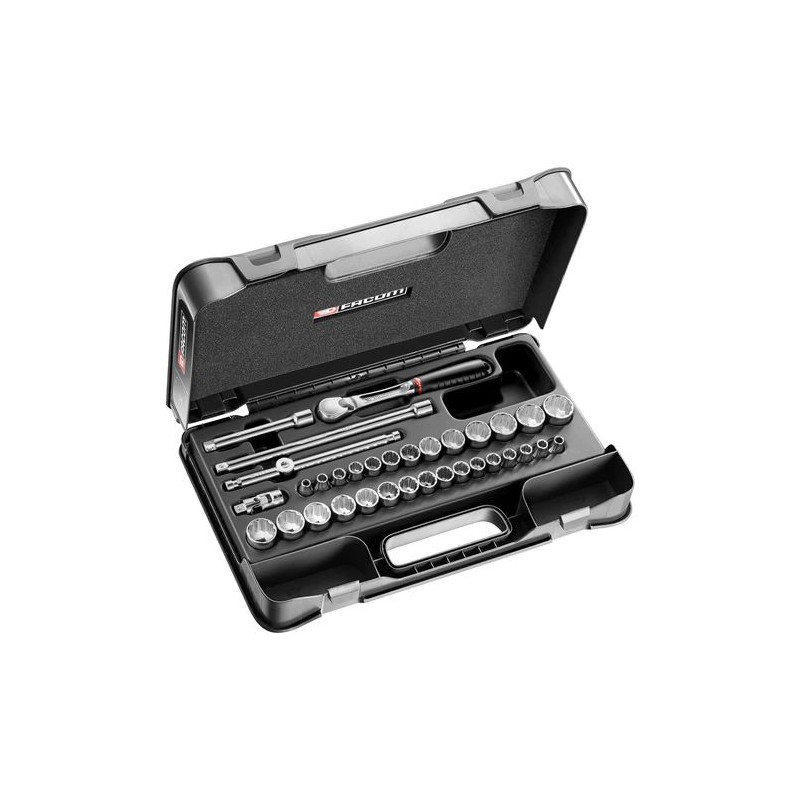 1 pcs - Facom 34-Piece Imperial, Metric 3/8 in Deep Socket/Standard Socket Set with Ratchet, 12 point