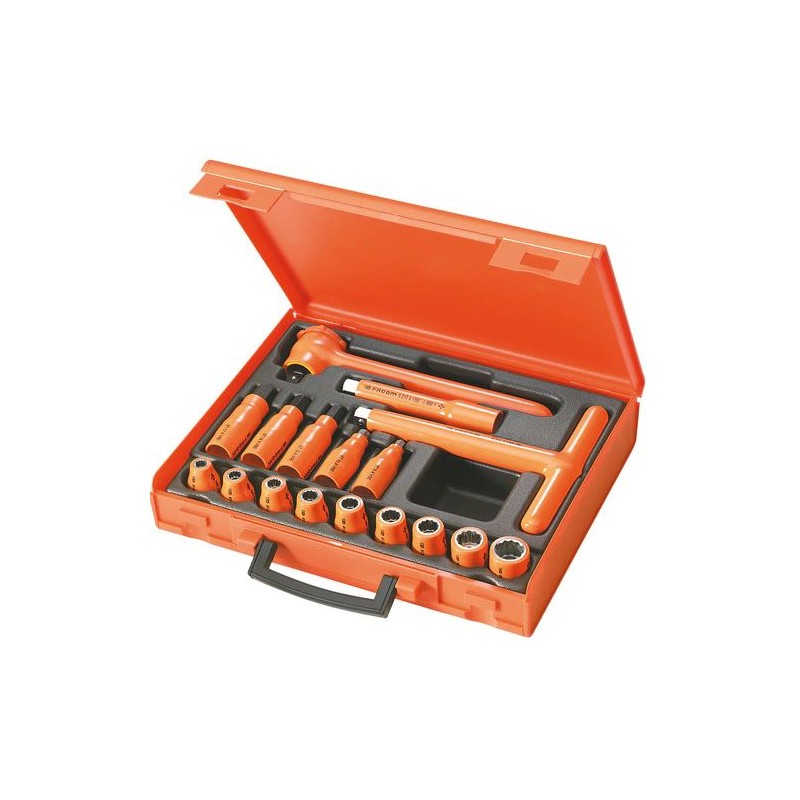 1 pcs - Facom 17-Piece Metric 1/2 in Standard Socket/Bit Set with Ratchet, 12 point, VDE/1000V