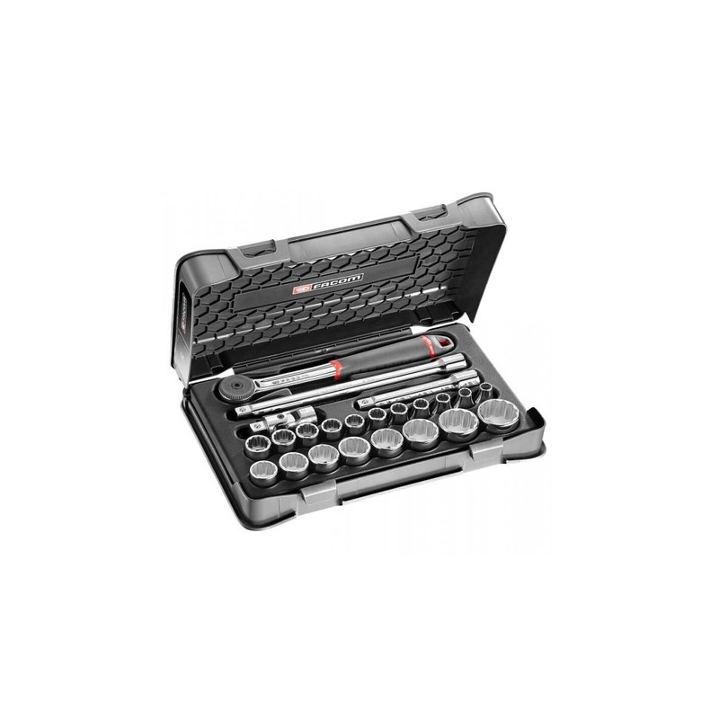 1 pcs - Facom 23-Piece Metric 1/2 in Standard Socket Set with Ratchet, 12 point