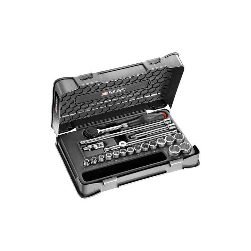 1 pcs - Facom 20-Piece Metric 3/8 in Standard Socket Set with Ratchet, 6 point