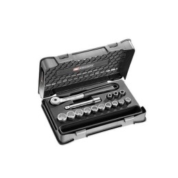 1 pcs - Facom 15-Piece Metric 1/2 in Standard Socket Set with Ratchet, 12 point