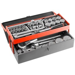 1 pcs - Facom 25-Piece Metric 1/2 in, 3/4 in Standard Socket Set with Ratchet, 12 point