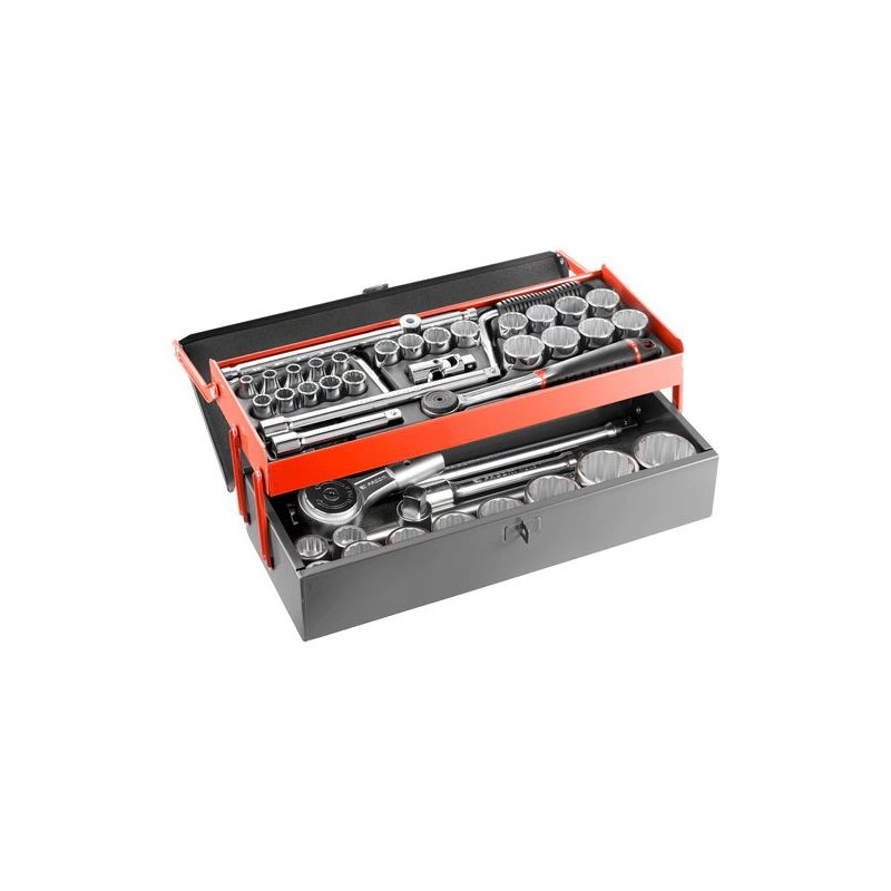 1 pcs - Facom 25-Piece Metric 1/2 in, 3/4 in Standard Socket Set with Ratchet, 12 point