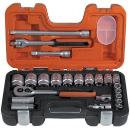 1 pcs - Bahco 23-Piece Imperial 1/2 in Standard Socket Set with Ratchet, 6 point