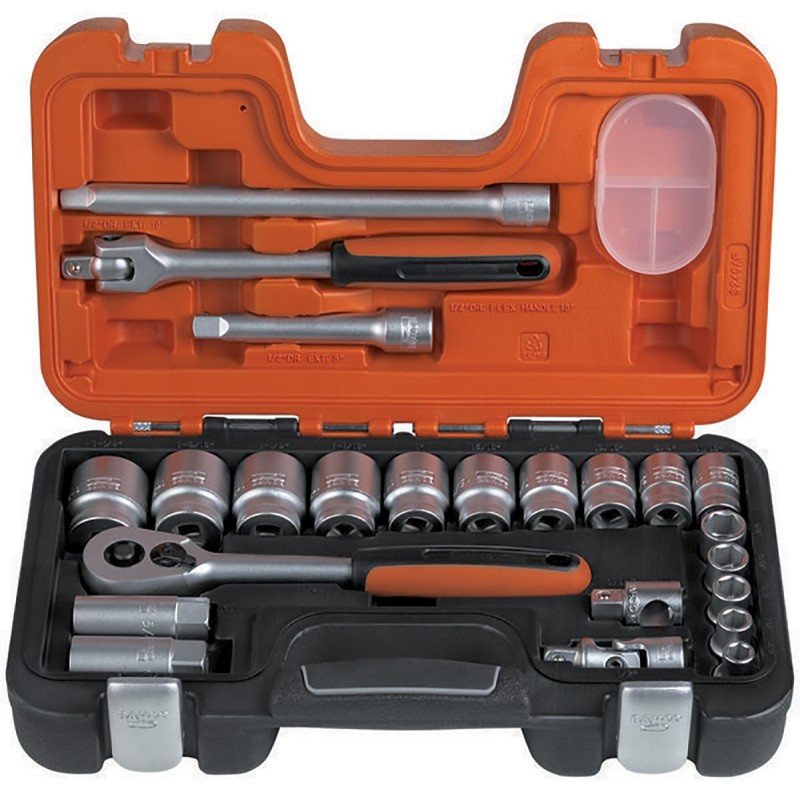 1 pcs - Bahco 23-Piece Imperial 1/2 in Standard Socket Set with Ratchet, 6 point