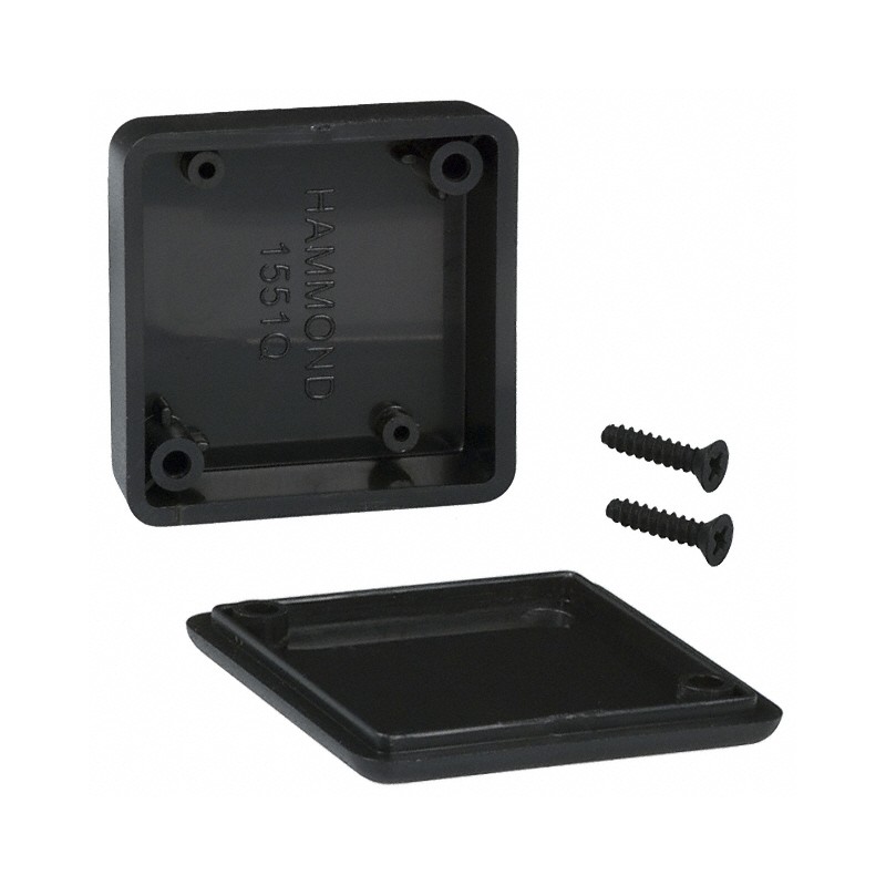 1 pcs : 1551QBK - Box ABS Black Hand Held, Cover Included 1.575' L x 1.575' W (40.00mm x 40.00mm) X 0.591' (15.01mm)