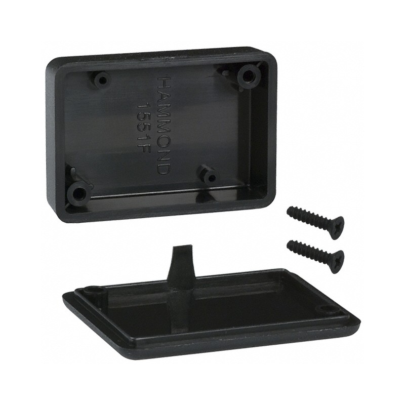 1 pcs : 1551FBK - Box ABS Black Hand Held, Cover Included 1.969' L x 1.378' W (50.00mm x 35.00mm) X 0.591' (15.01mm)