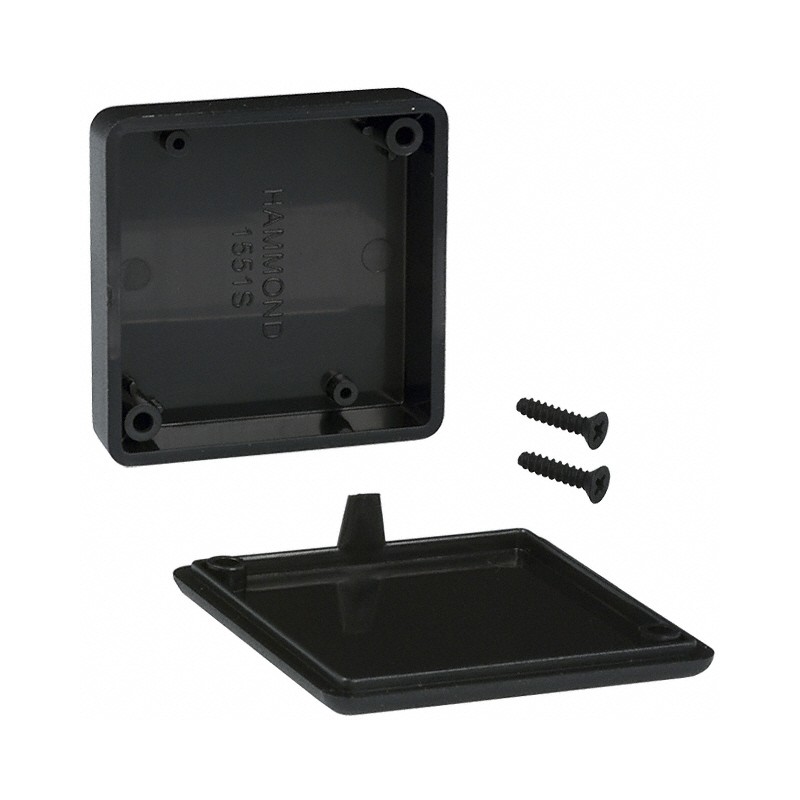 1 pcs : 1551SBK - Box ABS Black Hand Held, Cover Included 1.969' L x 1.969' W (50.00mm x 50.00mm) X 0.591' (15.01mm)