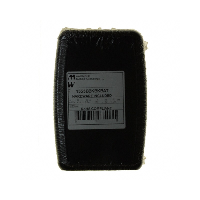 1 pcs : 1553BBKBKBAT - Box ABS Black Hand Held, Split Sides 4.615' L x 3.109' W (117.22mm x 78.97mm) X 0.945' (24.00mm)