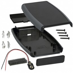 1 pcs : 1553DBKBAT - Box ABS Black Hand Held, Split Sides 5.797' L x 3.504' W (147.24mm x 89.00mm) X 0.984' (25.00mm)