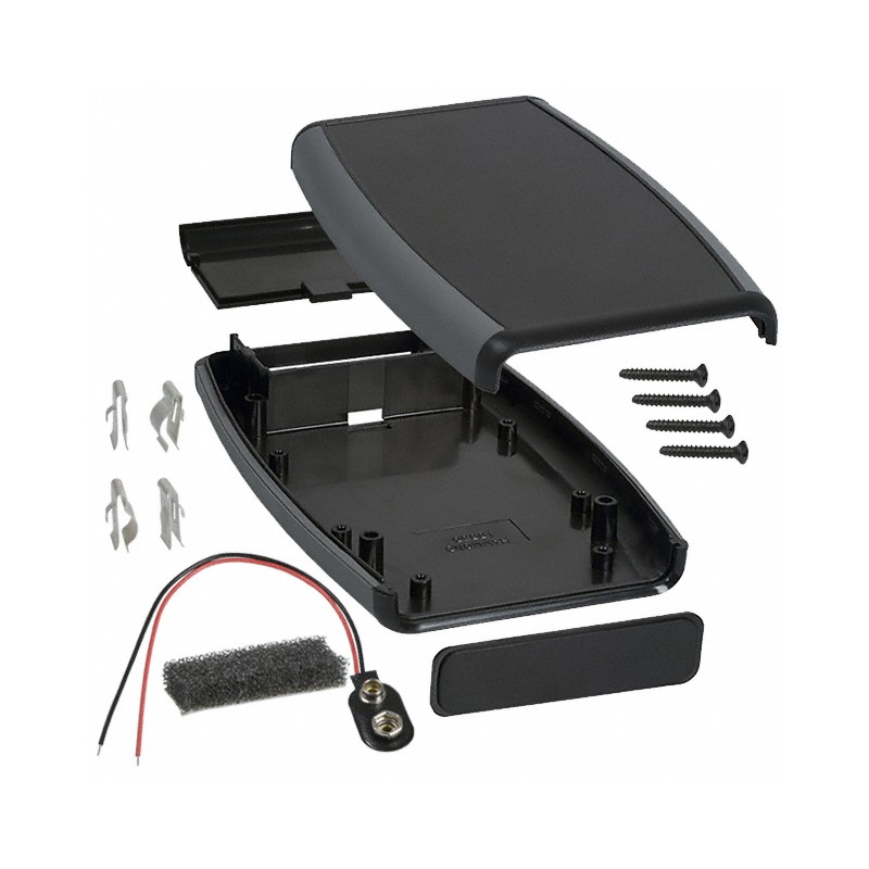 1 pcs : 1553DBKBAT - Box ABS Black Hand Held, Split Sides 5.797' L x 3.504' W (147.24mm x 89.00mm) X 0.984' (25.00mm)