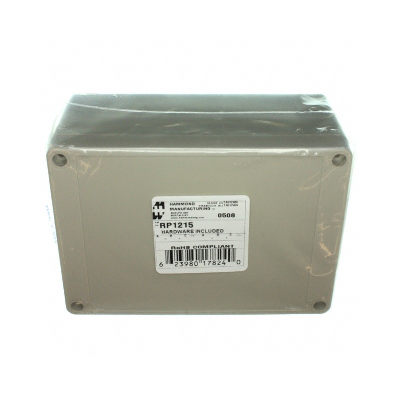 1 pcs : RP1215 - Box ABS Gray Cover Included 5.709' L x 4.131' W (145.01mm x 104.93mm) X 2.559' (65.00mm)