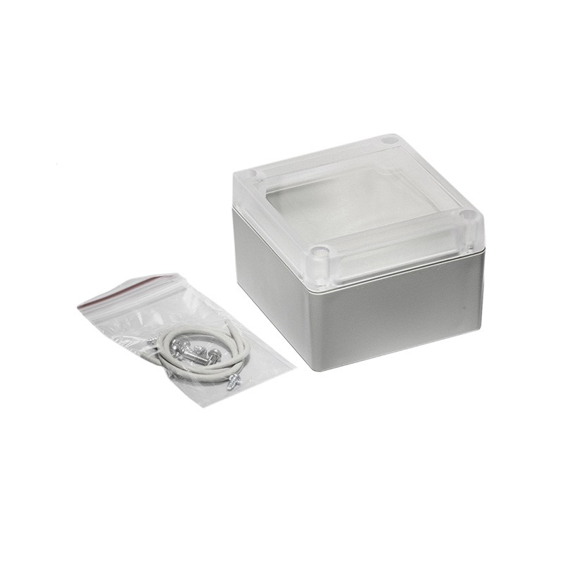 1 pcs : RP1065C - Box ABS Gray, Clear Cover/Door Cover Included 3.366' L x 3.168' W (85.50mm x 80.47mm) X 2.165' (55.00mm)