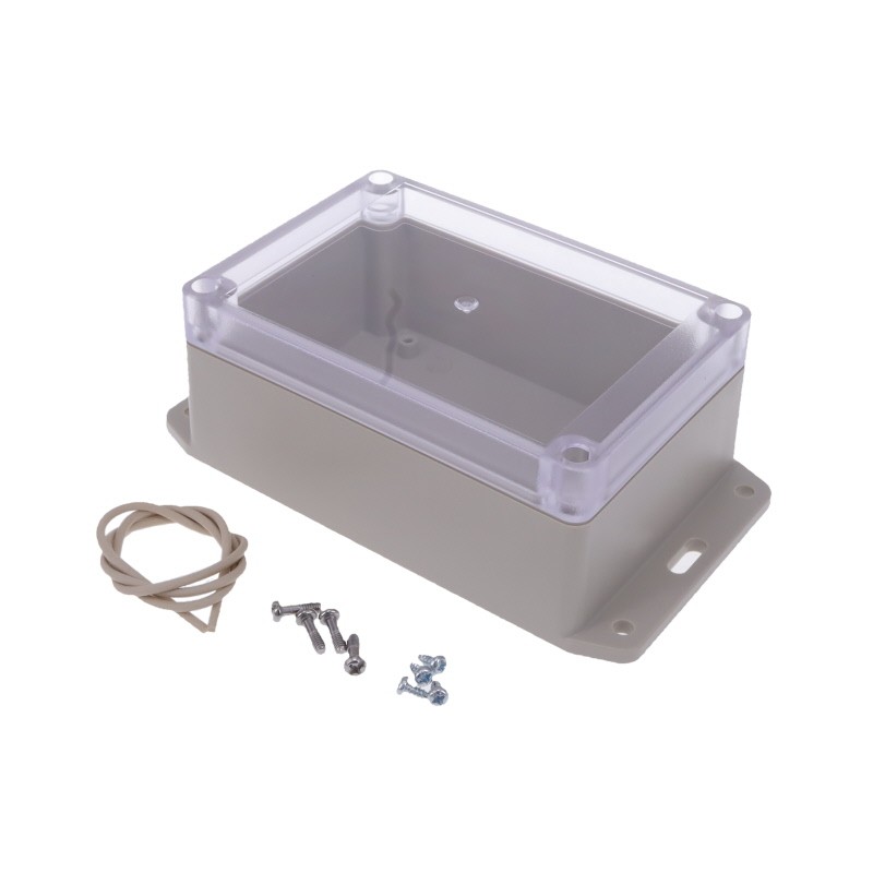 1 pcs : RP1135BFC - Box ABS Gray, Clear Cover/Door Cover Included 6.140' L x 3.450' W (155.96mm x 87.63mm) X 2.070' (52.58mm)