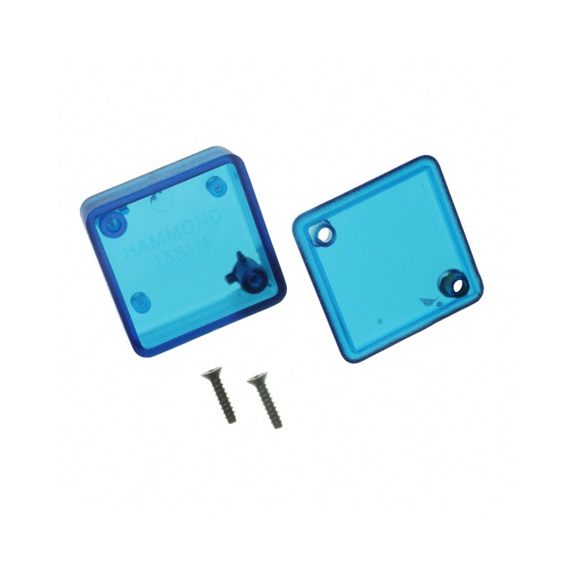 1 pcs : 1551NTBU - Box ABS Translucent - Blue Hand Held, Cover Included 1.378' L x 1.378' W (35.00mm x 35.00mm) X 0.591' (15.01m