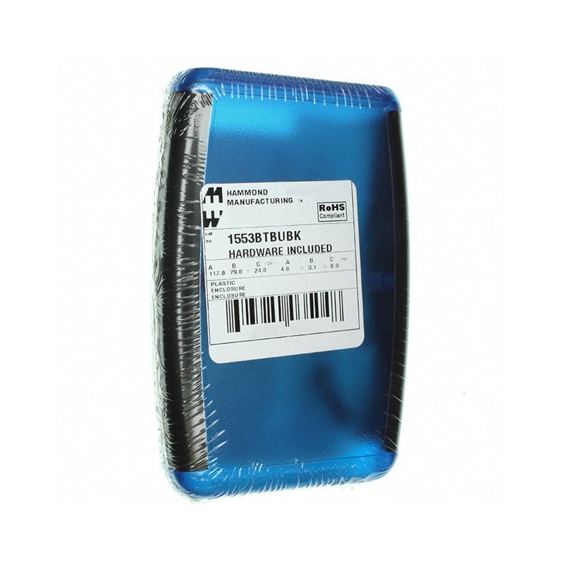 1 pcs : 1553BTBUBK - Box ABS Translucent - Blue Hand Held, Split Sides 4.615' L x 3.109' W (117.22mm x 78.97mm) X 0.945' (24.00m