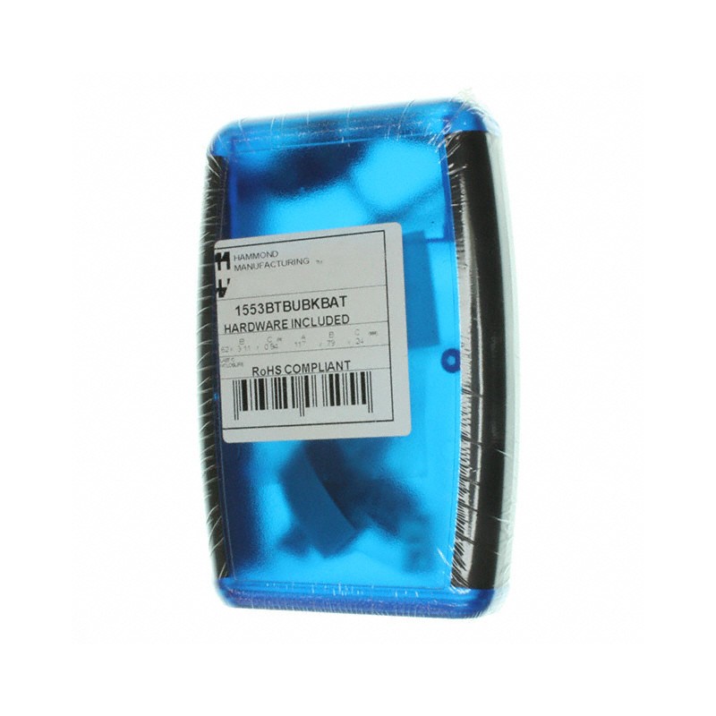 1 pcs : 1553BTBUBKBAT - Box ABS Translucent - Blue Hand Held, Split Sides 4.615' L x 3.109' W (117.22mm x 78.97mm) X 0.945' (24.