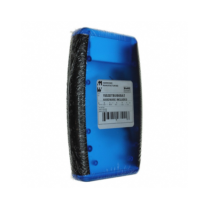 1 pcs : 1553DTBUBKBAT - Box ABS Translucent - Blue Hand Held, Split Sides 5.797' L x 3.504' W (147.24mm x 89.00mm) X 0.984' (25.