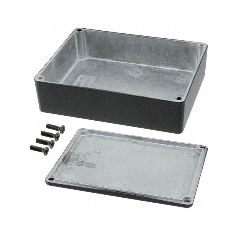 1 pcs : 1590BBBK - Box Aluminum Black Cover Included 4.705' L x 3.701' W (119.50mm x 94.00mm) X 1.339' (34.00mm)