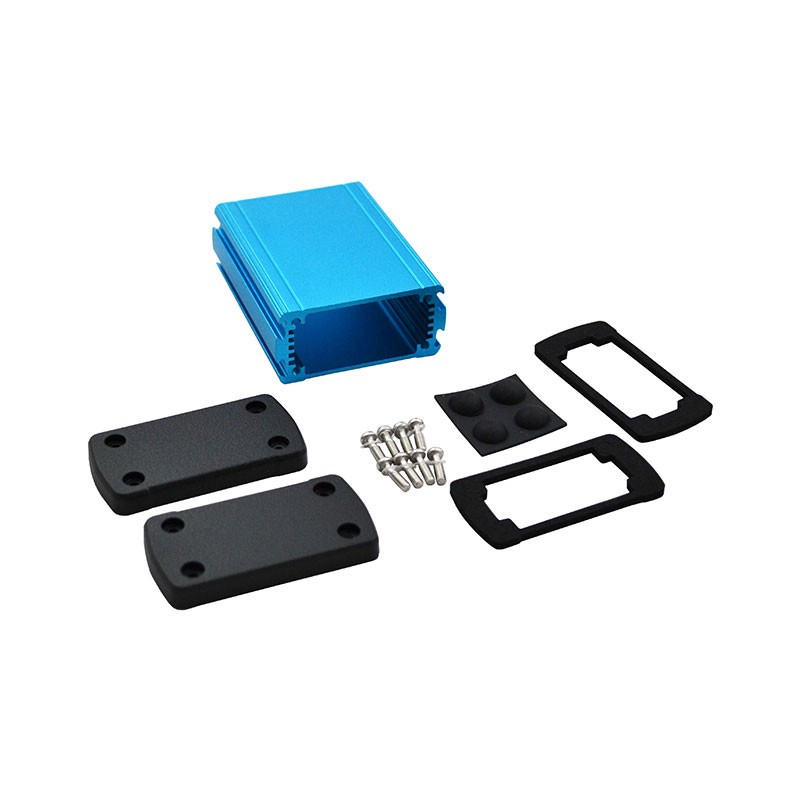 1 pcs : EXN-23351-BL - Box Metal, Aluminum Black, Blue End Panel(s) 3.504' L x 2.705' W (89.00mm x 68.70mm) X 1.386' (35.20mm)